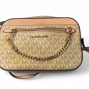 Michael Kors Jet Set Large Crossbody Bag MK Logo Vanilla Pink Chain